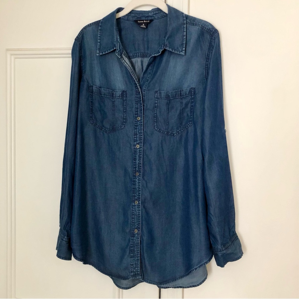 Terre Bleue Ultra Soft Denim Chambray Button Down Shirt Long sleeve S